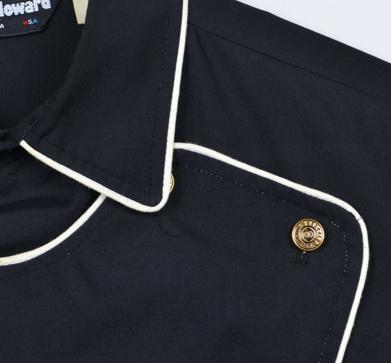 Vintage 70s Paul Howard Men's Large Bib Western Rodeo Black Piped Shirt