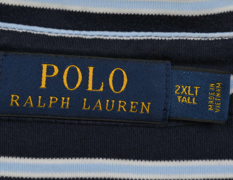 Polo Ralph Lauren Men's 2XLT Tall Navy Blue Aqua Blue Striped Polo Shirt