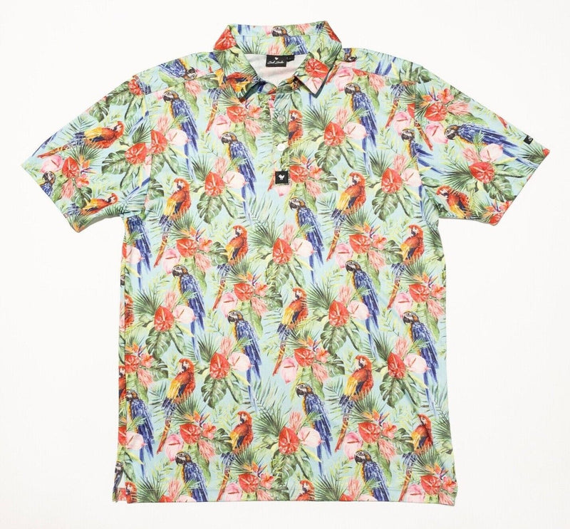 Bad Birdie Polo Medium Men's Golf Shirt Floral Birds Pattern Wicking Stretch