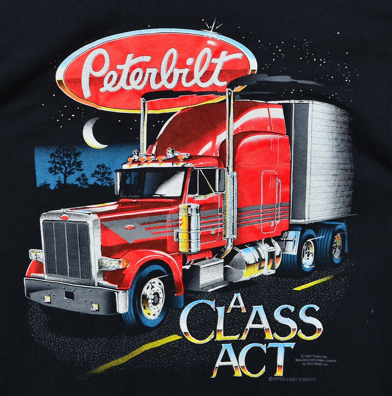 Vintage 1988 Peterbilt Men's Medium Trucker A Class Act Black Graphic T-Shirt
