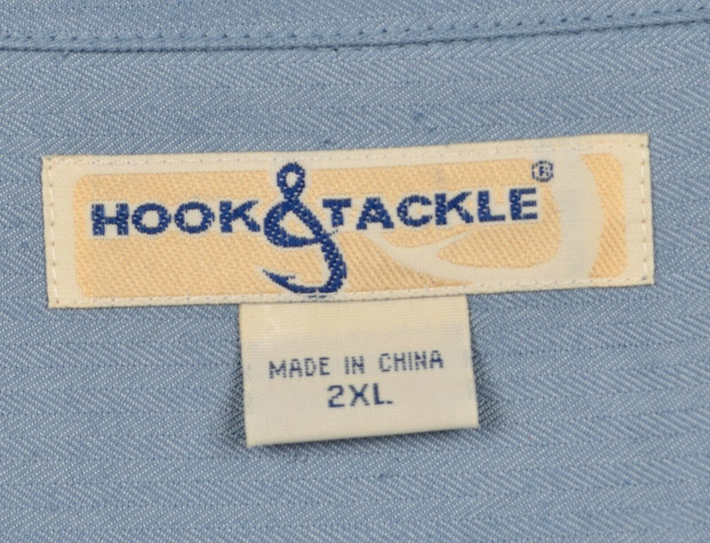 Hook & Tackle Men's Sz 2XL Rayon Blend Blue Embroidered Fishing Hawaiian Shirt
