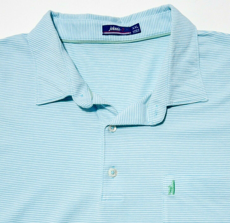 johnnie-O Golf 2XL Men Polo Blue White Striped Pocket Surfer Logo Preppy Gentry