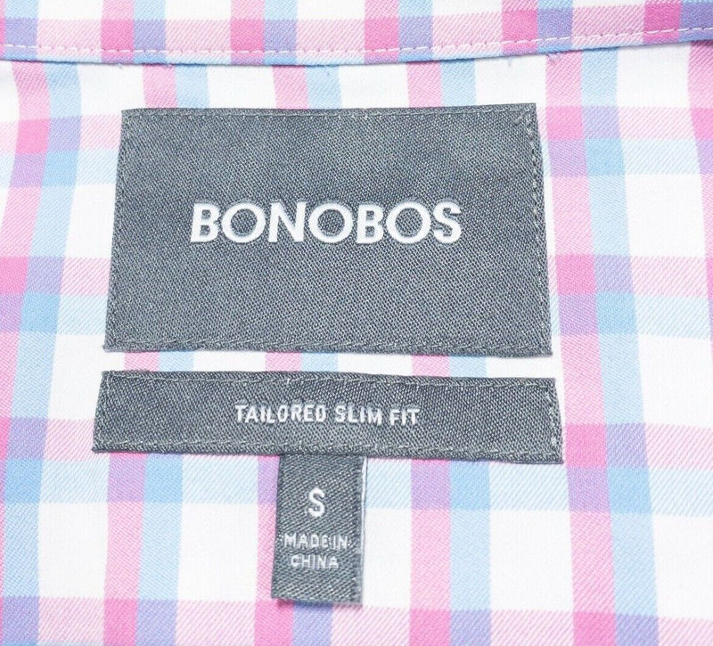 Bonobos Small Tailored Slim Fit Men's Shirt Pink Blue Check Nylon Wicking Tech