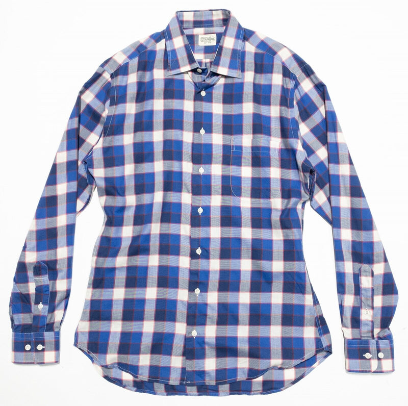 Gitman Bros. Vintage Shirt Large Men's Blue Check Long Sleeve Button-Front USA