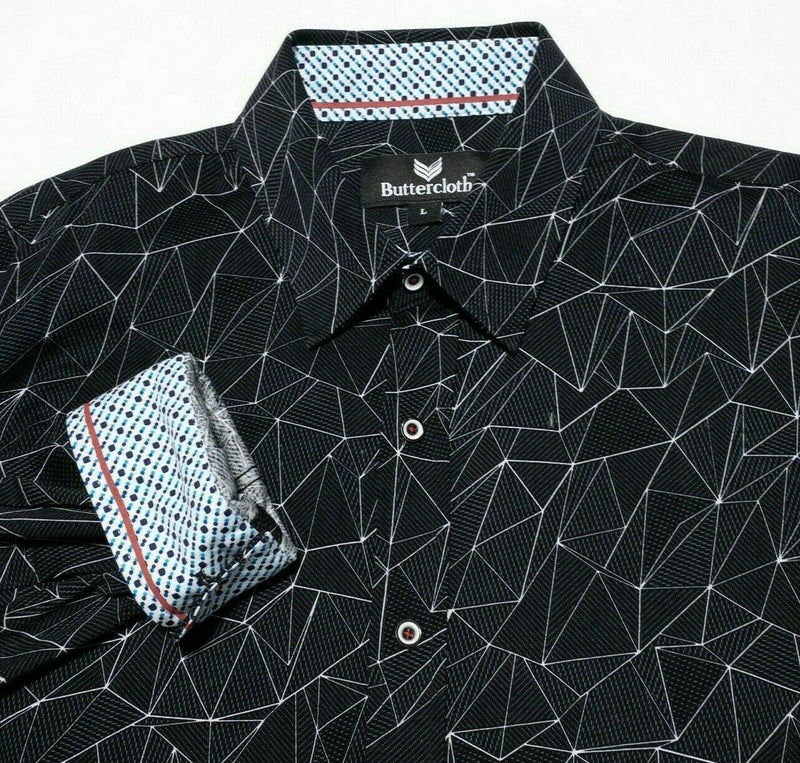 Buttercloth Flip Cuff Shirt Black Geometric Constellation Luxury Men's Large