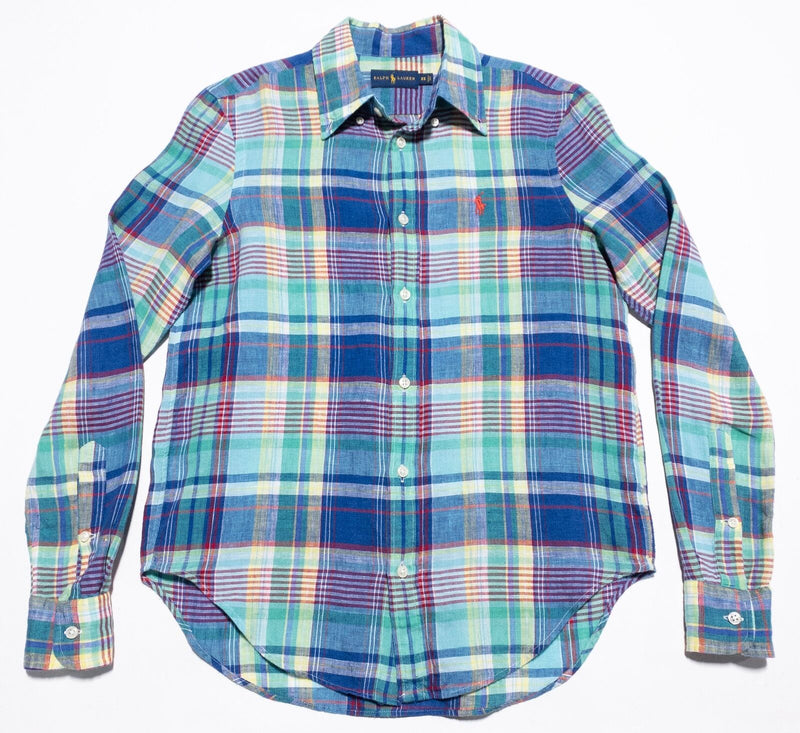 Polo Ralph Lauren Linen Shirt Men's XS Plaid Blue Indian Madras Button-Up