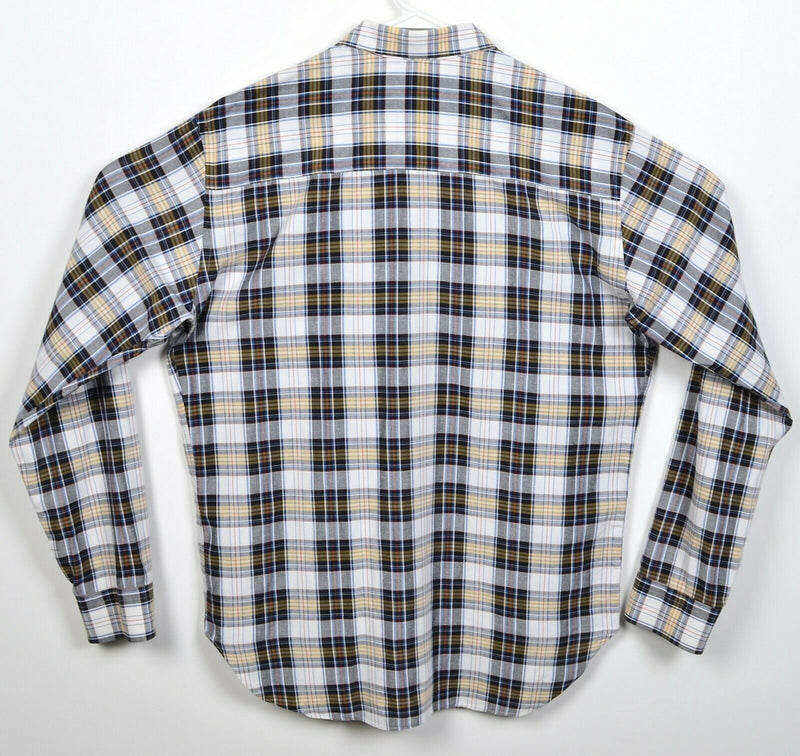 Billy Reid Men's XL Slim Cut Black Yellow Plaid Cotton Rayon Blend Italy Shirt