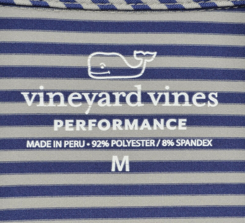 Vineyard Vines Performance Men's Medium Blue Gray Striped Wicking Polo Shirt