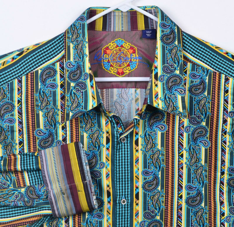 Robert Graham Men's 3XLT Flip Cuff Paisley Striped Colorful Designer Shirt