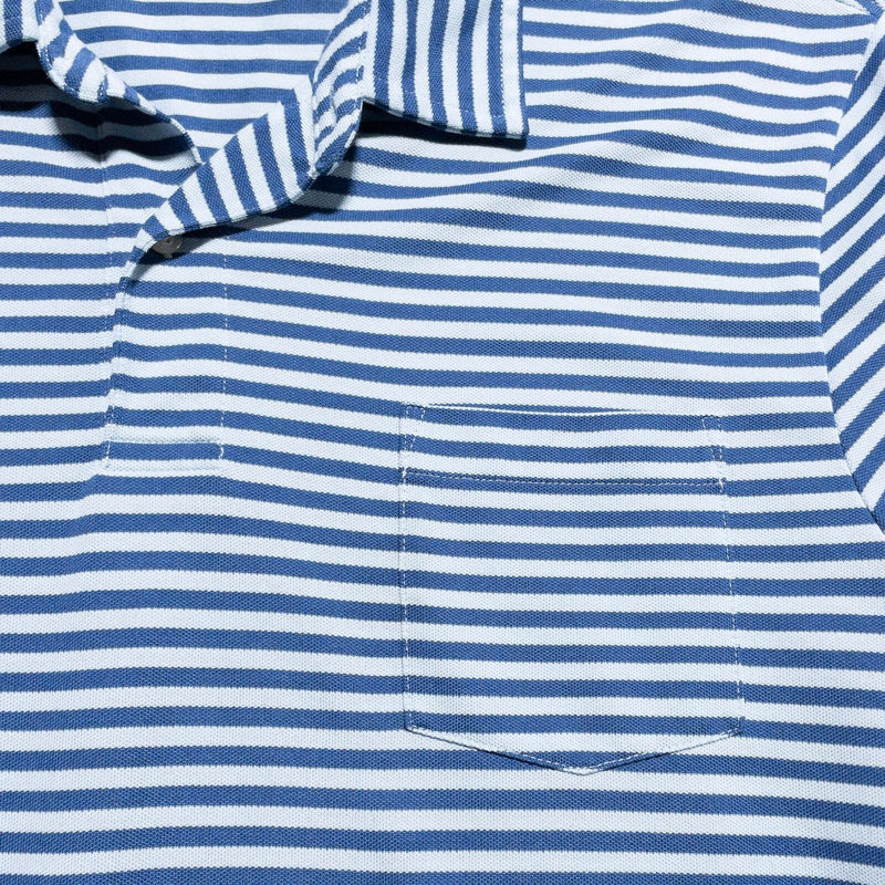 Vineyard Vines 2XL Men's Shirt Performance Stripe Polo Blue Pocket Cotton Blend