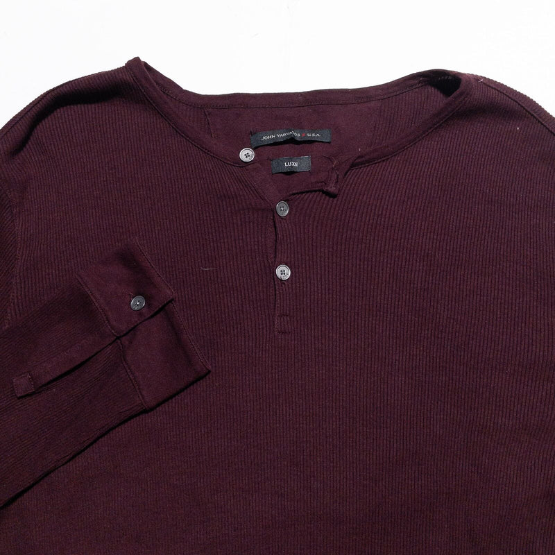 John Varvatos Luxe Shirt Men's Tag Large Henley Knit Maroon Red Long Sleeve