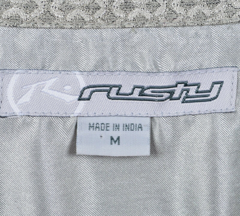 Rusty Surf Men's Medium Shiny Gray Geometric Disco Party Button-Front Shirt
