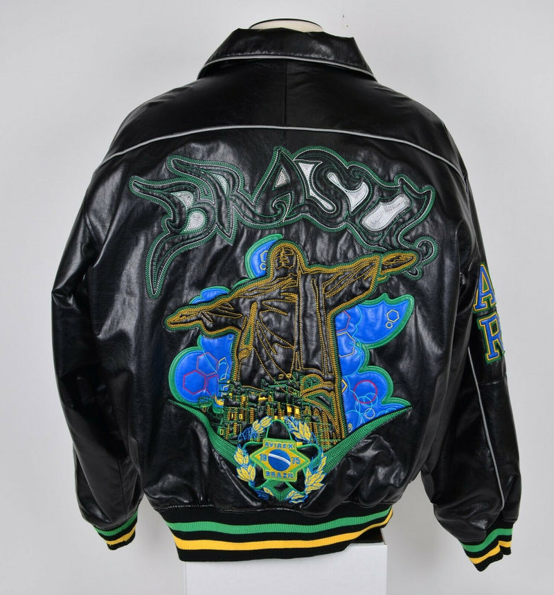 Avirex Brazil Men's 2XL Carnival Embroidered Faux Leather Quilt Lined Jacket