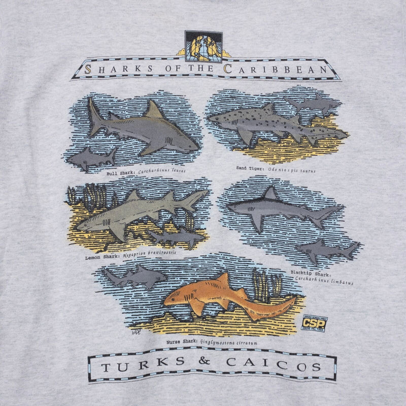 Vintage Sharks of Caribbean T-Shirt Men's Medium Turks And Caicos Single Stitch