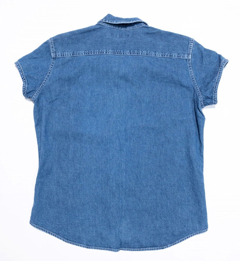 Ralph Lauren Sport Denim Shirt Women's Medium Pearl Snap Rockabilly Vintage 90s