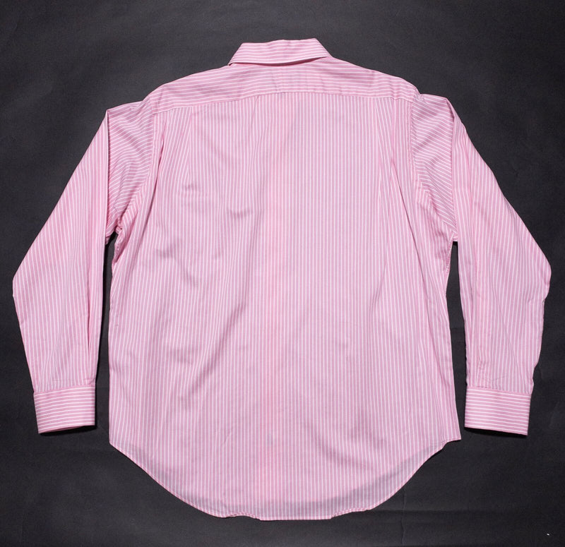 Polo Ralph Lauren Dress Shirt Men's Large Pink Striped Stanton Preppy Business