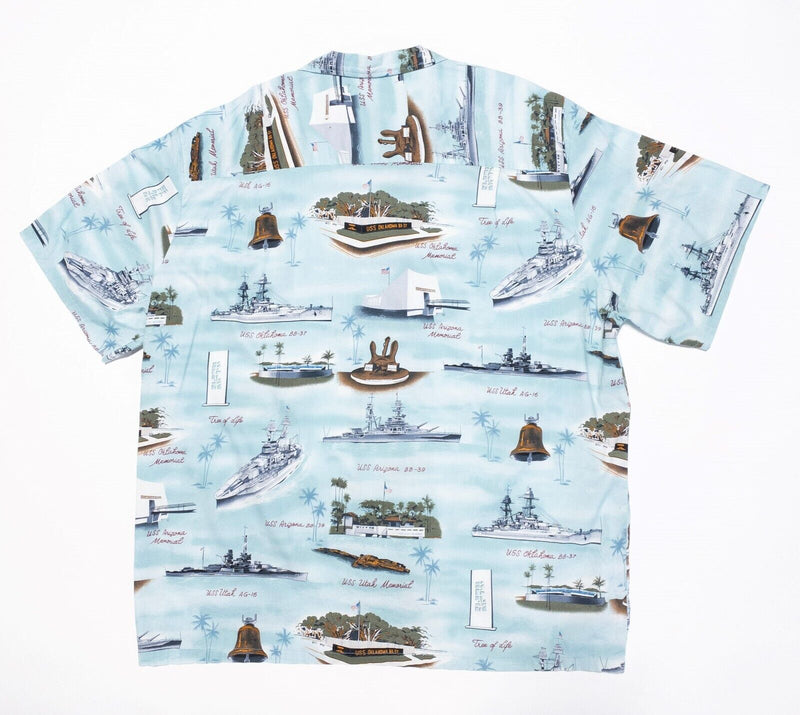 Kalaheo Hawaiian Shirt 3XL Men's USS Naval Ships Aloha Battleships Floral