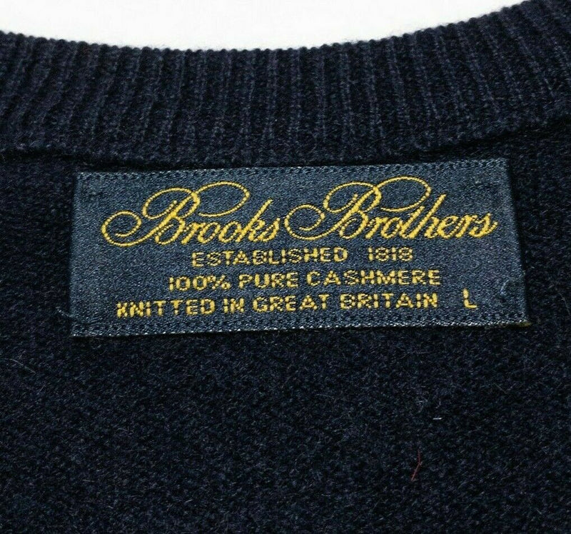 Brooks Brothers 100% Cashmere Vintage 80s V-Neck Sweater Navy Blue Men's Large