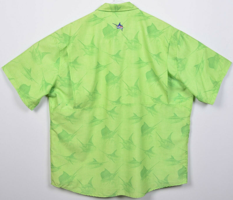 Guy Harvey Men's XL? Vented Fishing Green Marlin Hawaiian Button-Front Shirt