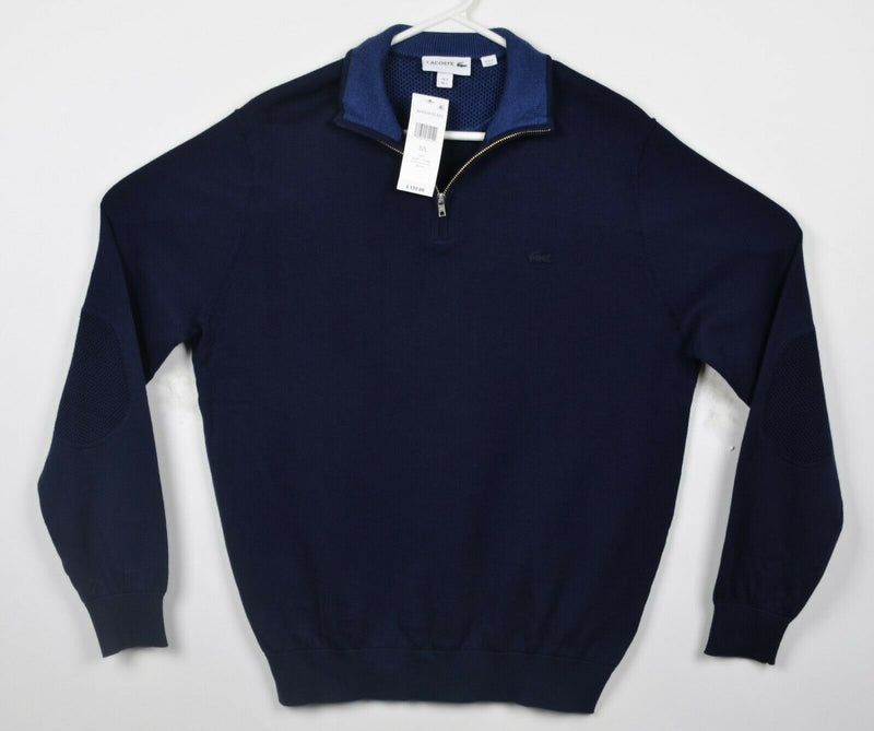 Lacoste Men's Large (5) Navy Blue Elbow Pads 1/4 Zip Pullover Sweater $155