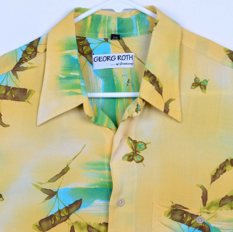 Georg Roth Men's Sz Large Butterfly Floral 100% Viscose Yellow Hawaiian Shirt