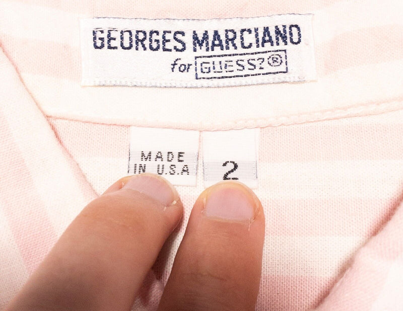 Vintage GUESS Striped Shirt Men's 2 Georges Marciano 80s Pink White Stripe USA