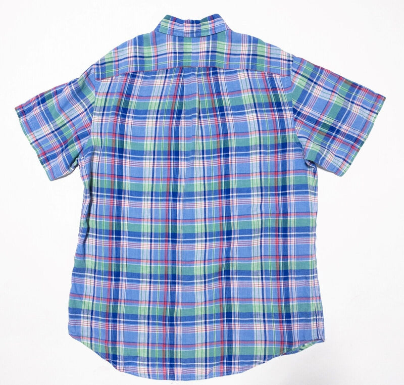 Polo Ralph Lauren Linen Shirt Large Men's Plaid Blue Colorful Button-Down