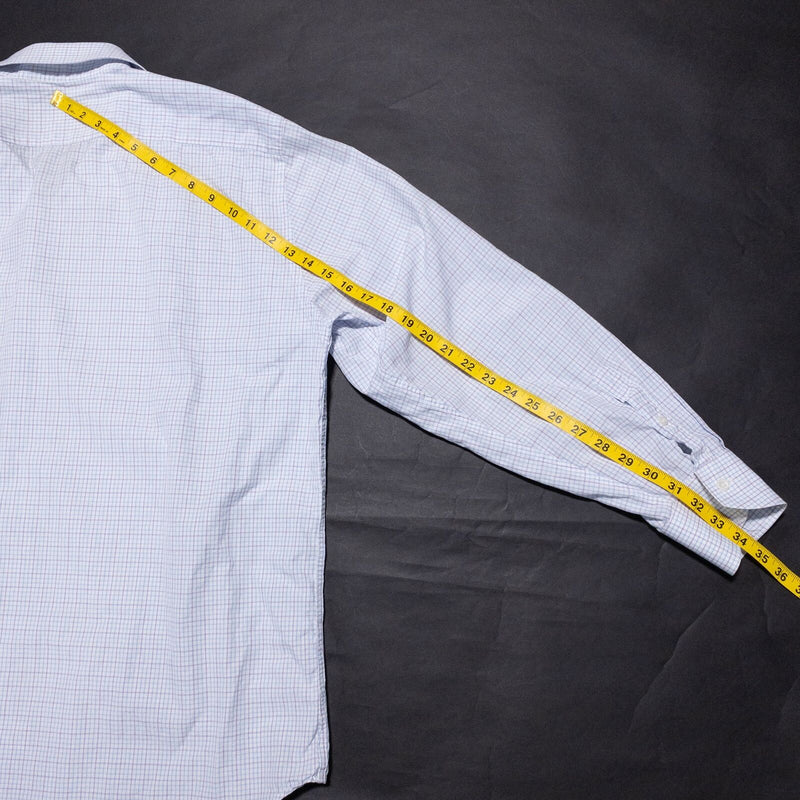 Canali Dress Shirt Men's 18.5 White Blue Purple Graph Check Spread Collar