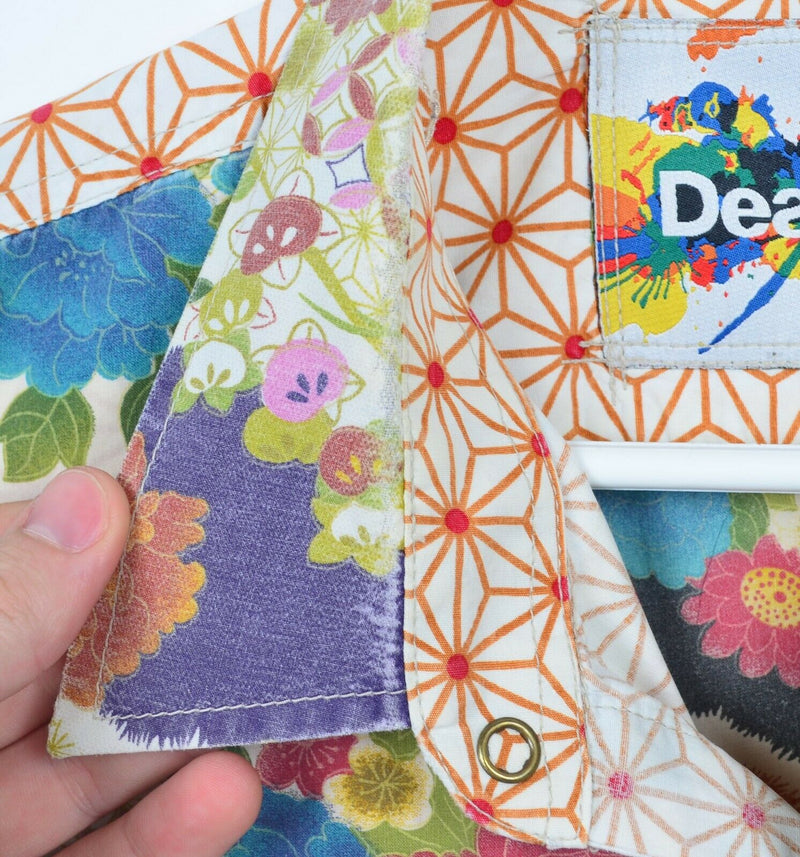 Desigual Men's 2XL Floral Pearl Snap Geometric Colorful Bright Shirt