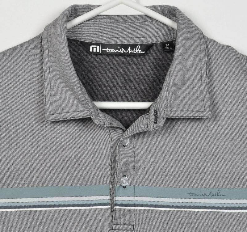 Travis Mathew Men's Medium Gray Striped Cotton Polyester Blend Golf Polo Shirt