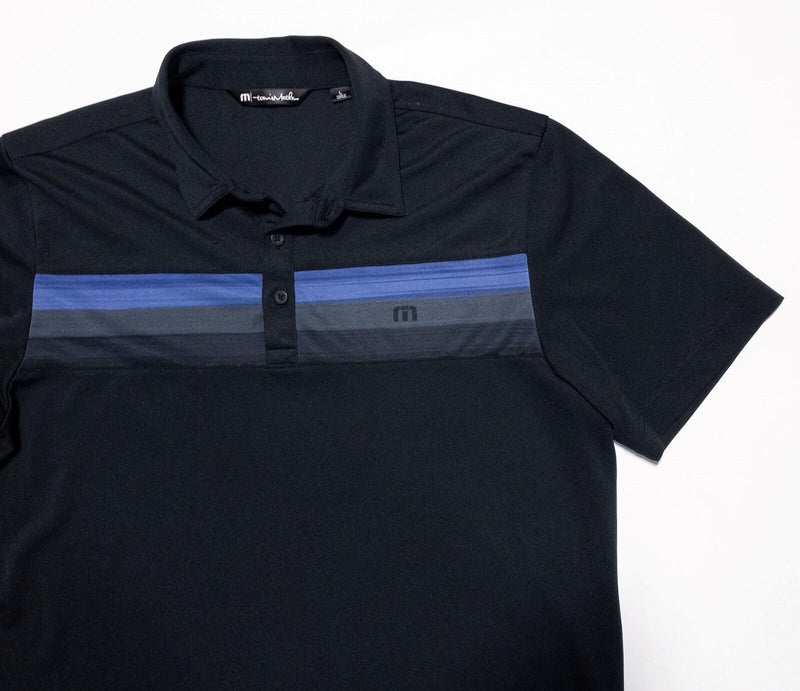 Travis Mathew Large Polo Shirt Men's Golf Wicking Polyester Black Chest Stripe