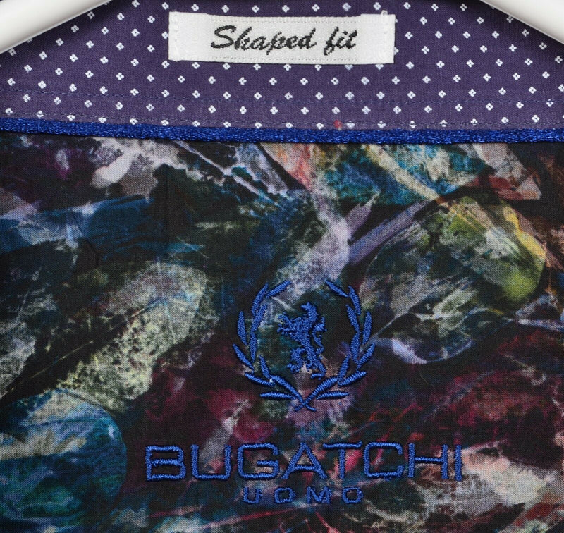 Bugatchi Uomo Men's XL? Shaped Fit Flip Cuff Floral Leaf Print Colorful Shirt