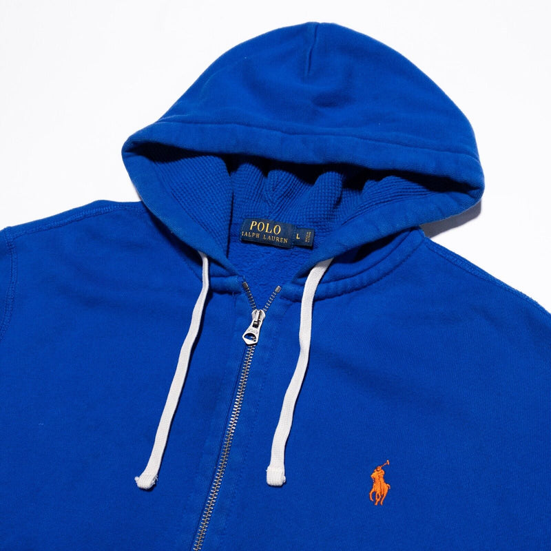 Polo Ralph Lauren Hoodie Mens Large Full Zip Thermal Hooded Pony Blue Drawstring