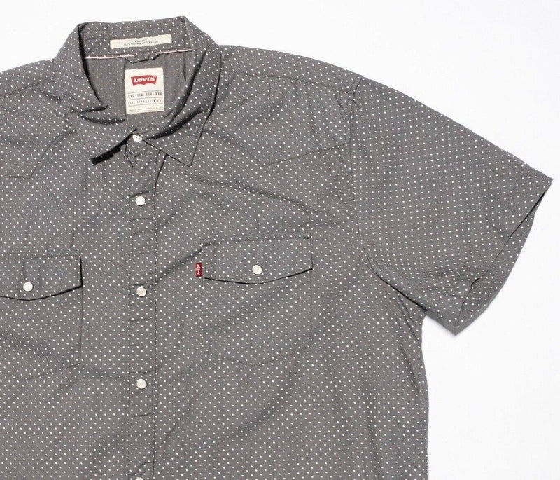 Levi's Pearl Snap Shirt 2XL Modern Fit Men's Gray Polka Dot Western Rockabilly