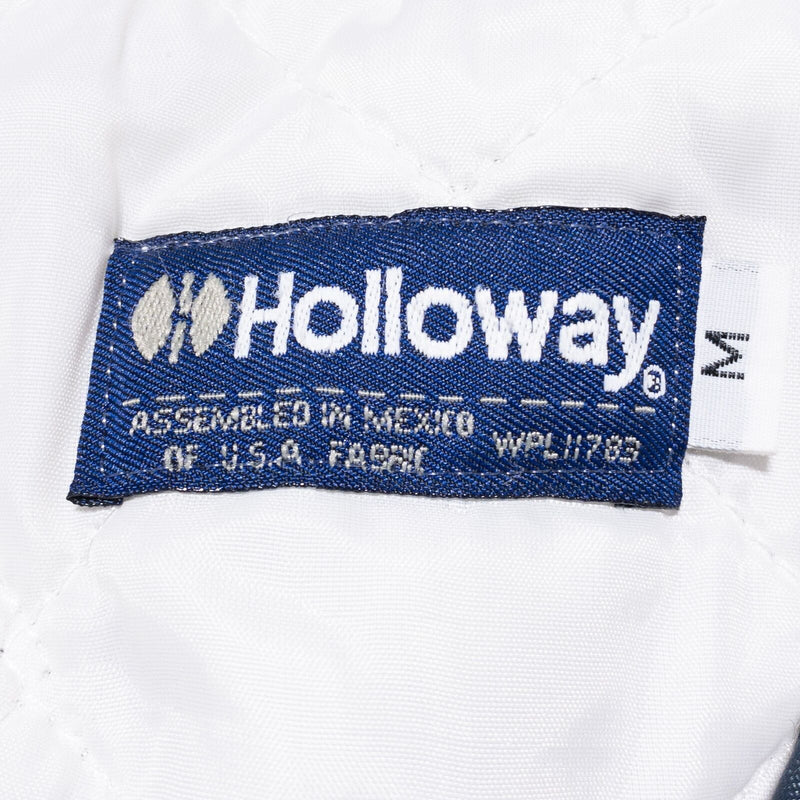 Vintage Holloway Varsity Jacket Men's Medium 80s Snap Quilted Blue Shiny Satin