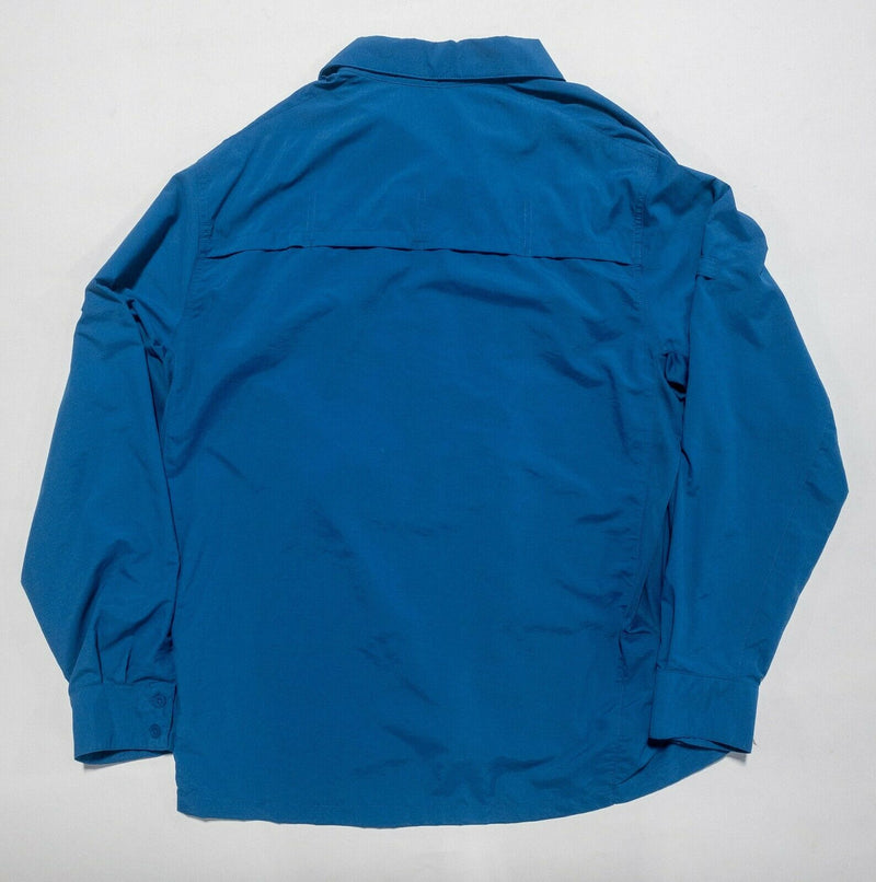 Mountain Hardwear Men Large Solid Blue Vented Nylon Wicking Hiking Travel Shirt