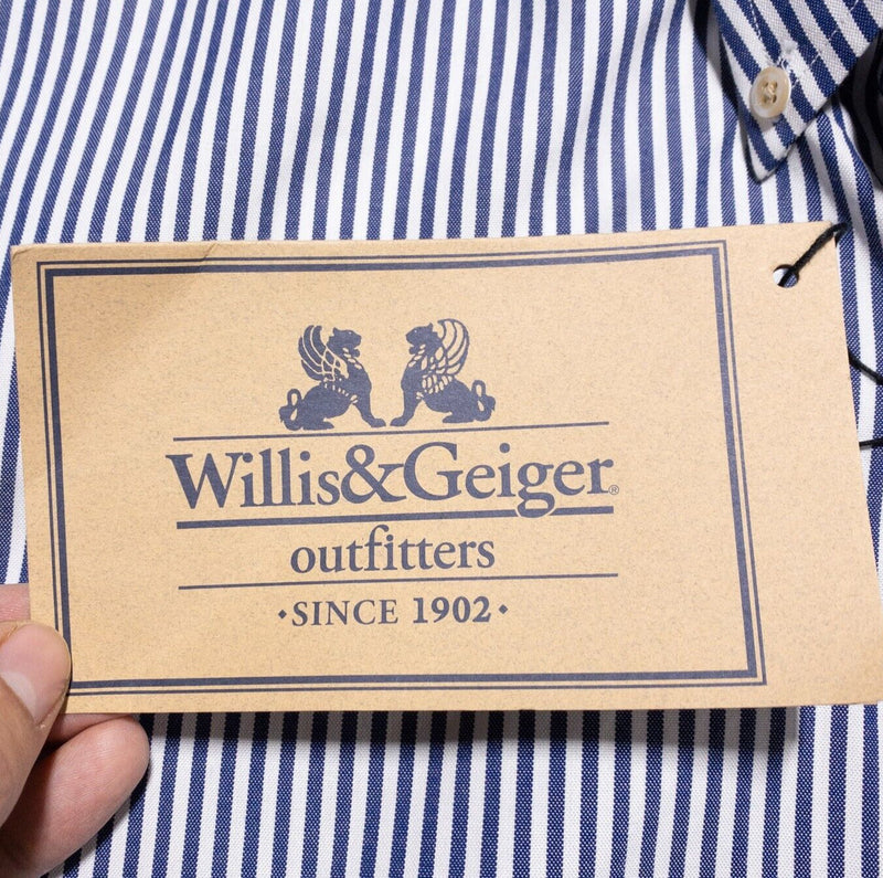 Willis & Geiger Shirt Men's 15.5 (Medium) Button-Down Blue White Stripe Vintage