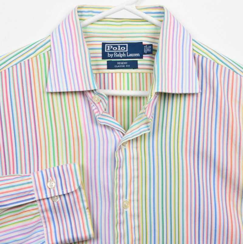 Polo Ralph Lauren Men's 16.5 34/35 Classic Fit Multi-Color Striped Regent Shirt