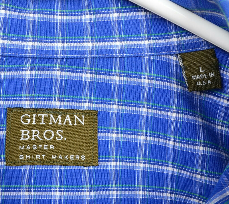 Gitman Bros. Men's Large Blue Plaid Made in USA Vintage Button-Down Shirt