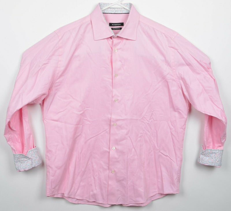 Bugatchi Men's 17.5/43 (XL) Flip Cuff Solid Pink Designer Button-Front Shirt