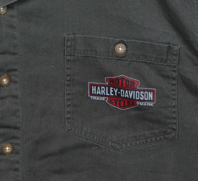 Harley-Davidson Men's 2XL Oil Logo Gray Garage Mechanic Biker Button-Front Shirt