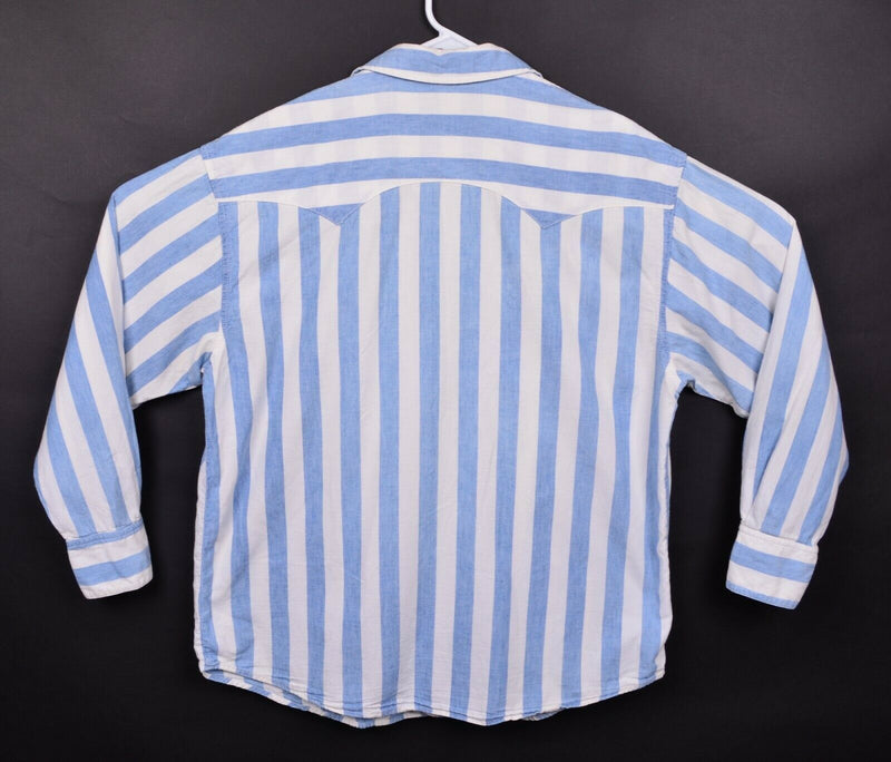 Vtg 90s GUESS Men's Sz Large Pearl Snap Denim Striped Hippie Western Shirt