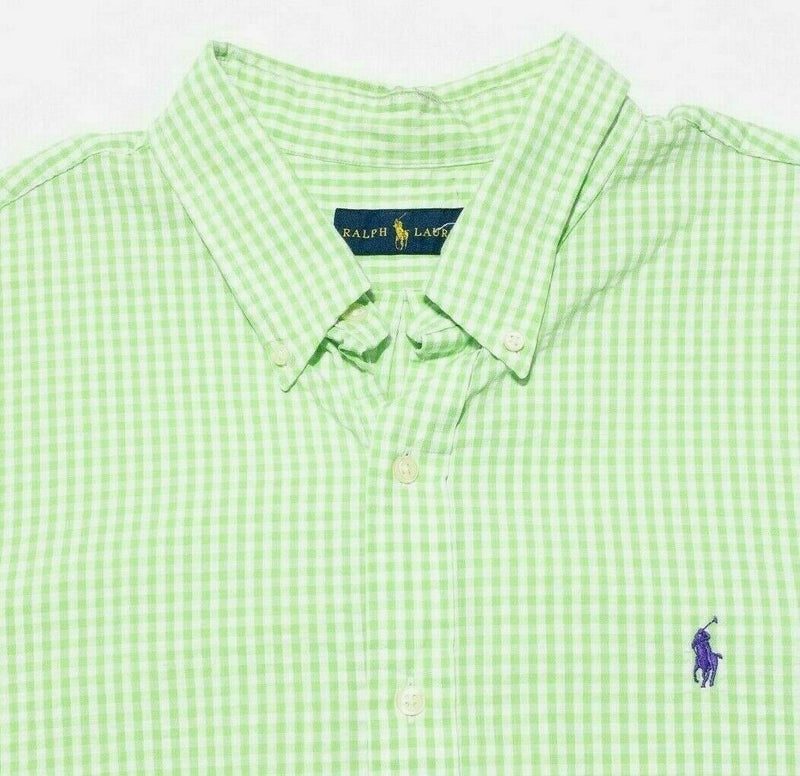 Polo Ralph Lauren Button-Down Shirt XXL Men's Green Check Short Sleeve 2XL Pony