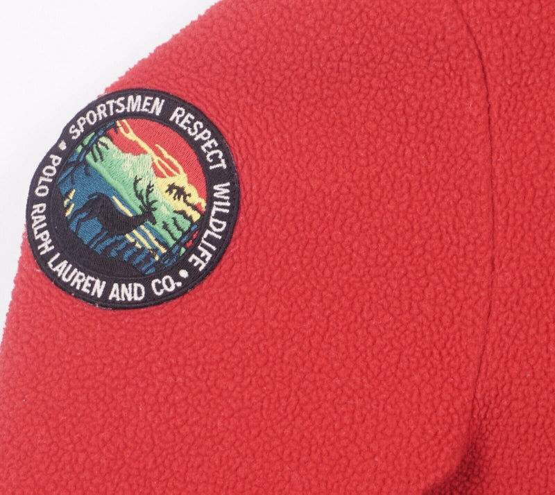 Polo Ralph Lauren Men's Small Red Sportsman Wildlife Patch Fleece 1/4 Zip Jacket
