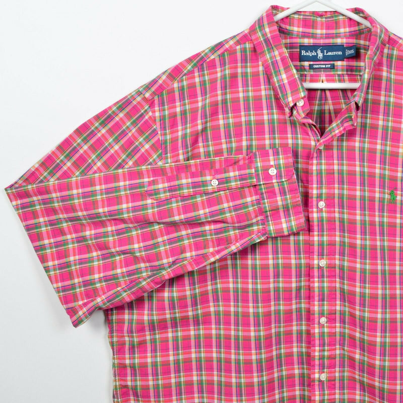 Polo Ralph Lauren Men's 2XL Pink Green Plaid Pony Logo Button-Down Shirt