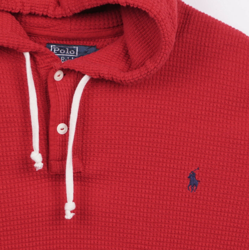 Polo Ralph Lauren Men's XL Waffle Knit Thermal Solid Red Lightweight Hoodie