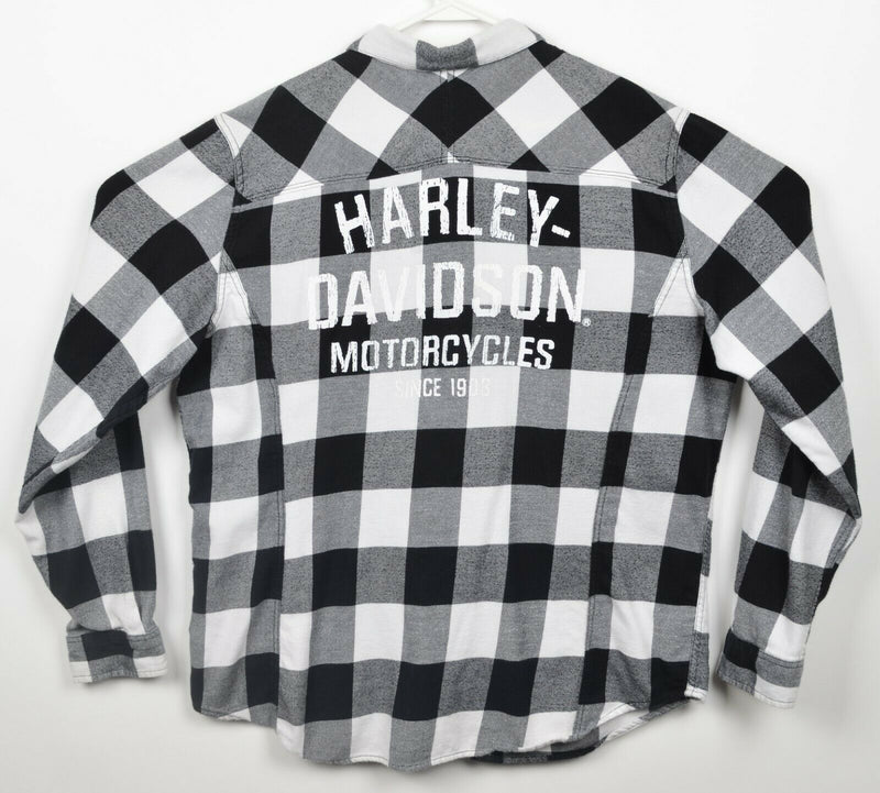 Harley-Davidson Men XL Pearl Snap White Black Check Biker Garage Mechanic Shirt
