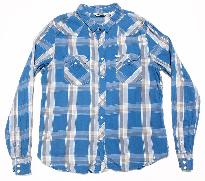 Salt Valley Western Shirt XL Men's Pearl Snap Blue Gray Plaid Rockabilly