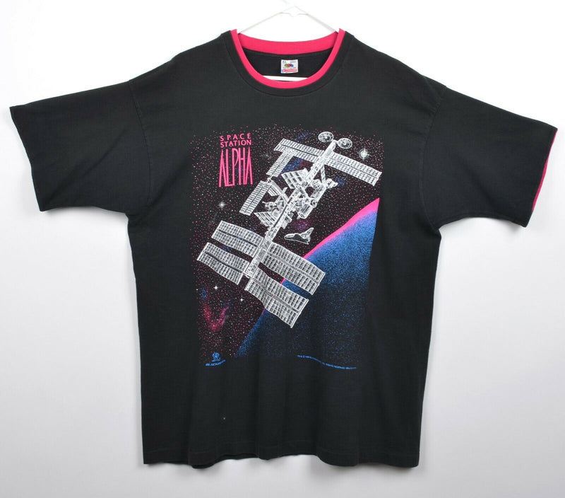Vintage 1993 Space Station Alpha Men's XL NASA Graphic Black Pink Double-Shirt