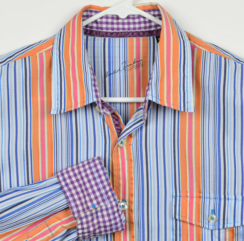 Arnold Zimberg Men's Medium Flip Cuff Multi-Colored Striped Designer Shirt